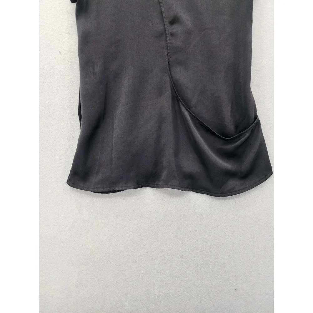 GUESS‎ Los Angeles Black Skull Lace Graphic Top Draped Satin Back Mixed Media M